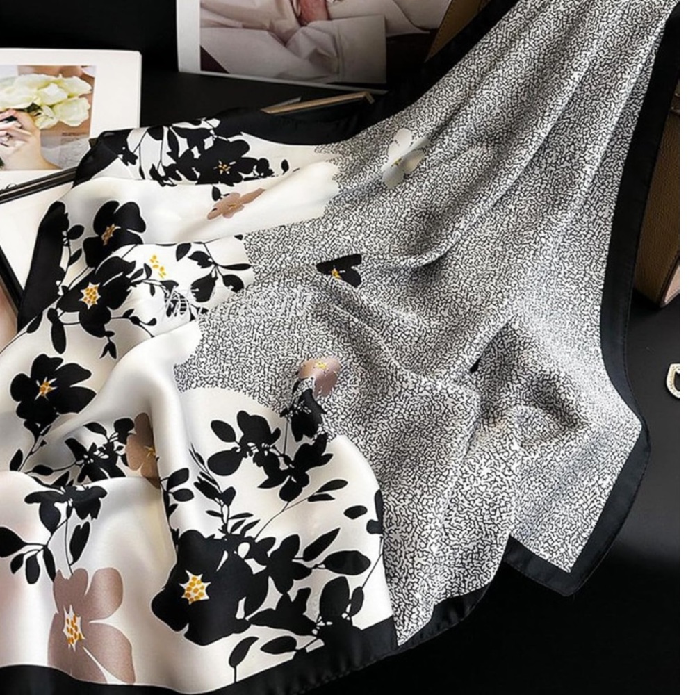 Black and White Silky Feel Scarf or Head Wrap 27.5” New